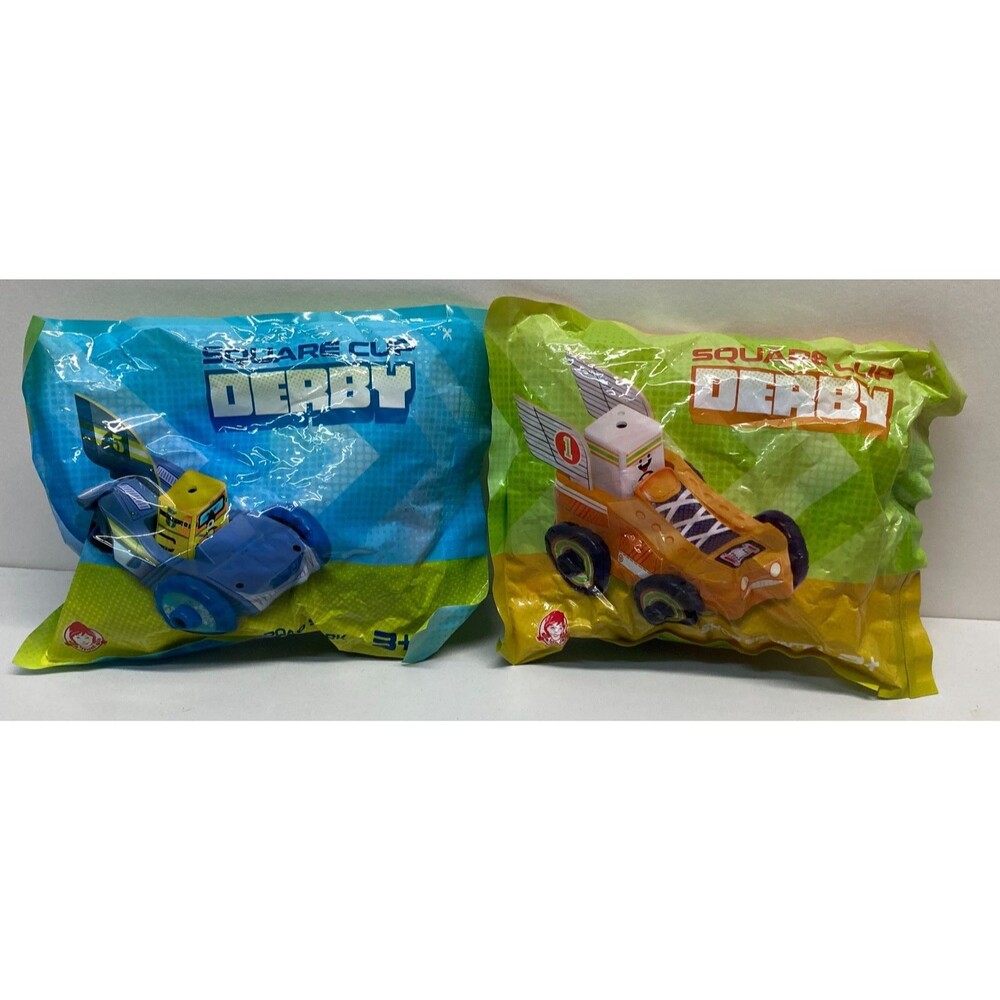 2 Wendy’s Square Cup Derby Car Toys– Sealed Kids Meal Buildable Vehicle NEW